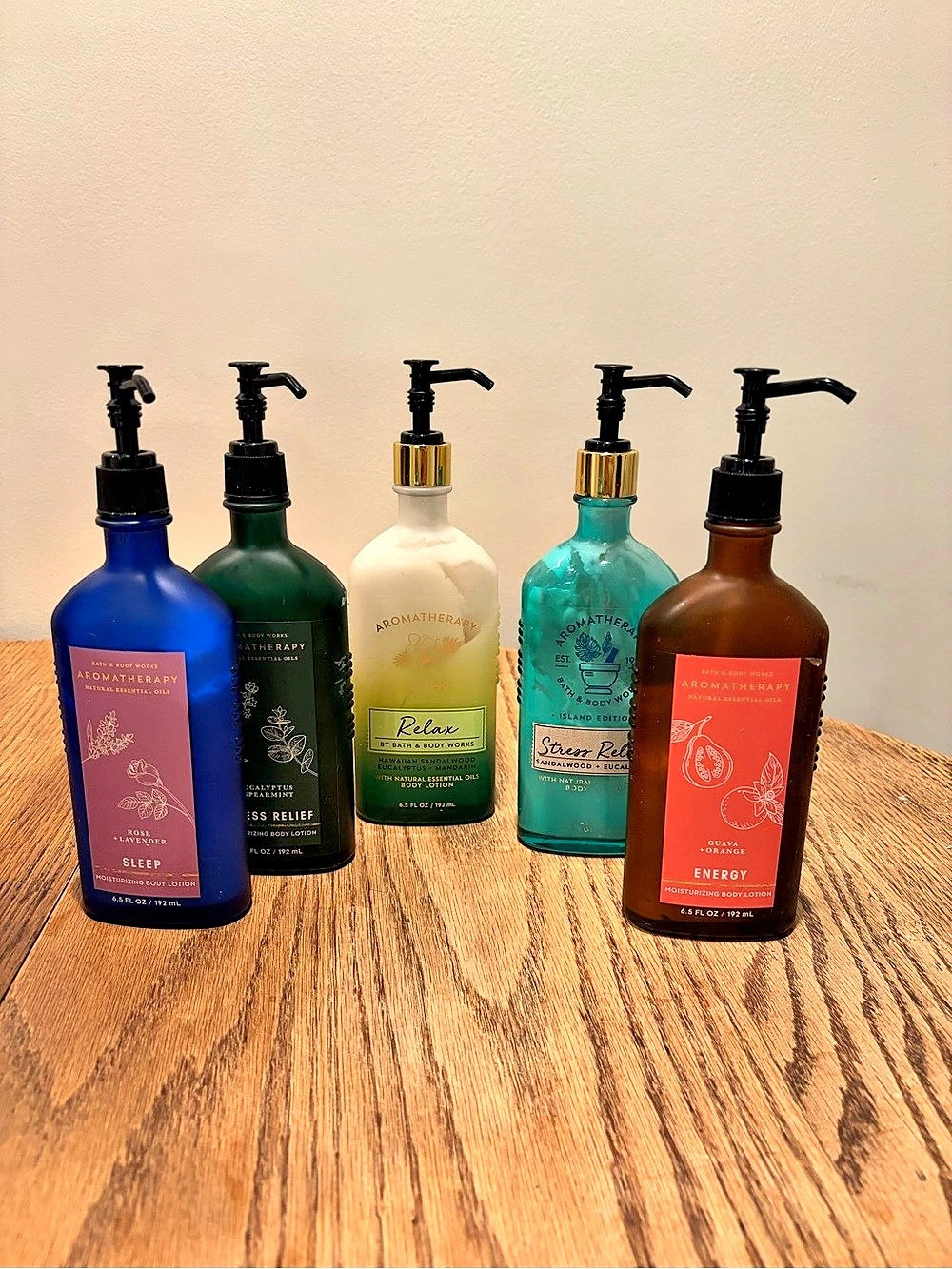 Bath & Body Works Aromatherapy Body Lotion – 5 Bottle Bundle – Glass – Used